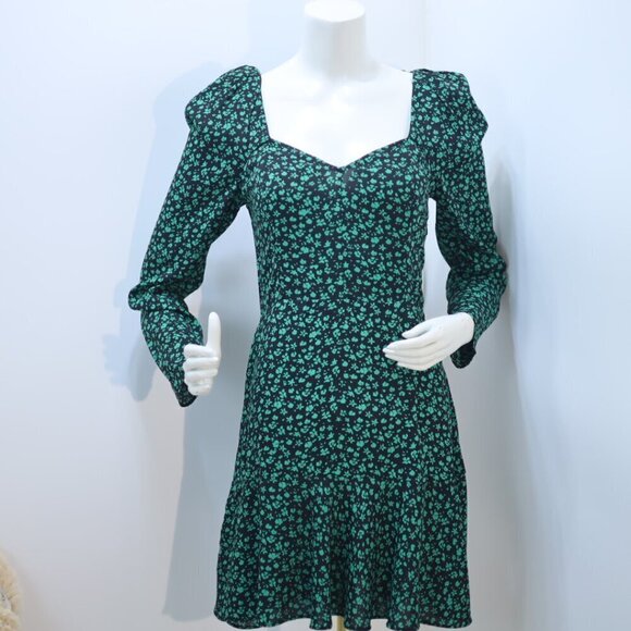 Zara Dresses & Skirts - Zara Floral Print Sweetheart Neckline Long Sleeves Mini Dress Black Green Size S